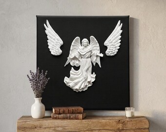 3D Angel Wings Canvas Art – Gothic Resin Sculpture, Modern Religious Decor