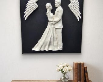 3D Angel Wings Resin Sculpture- Couple – Wedding Glam Canvas Wall Art