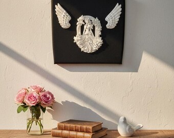 3D Resin Lady Wall Art – Modern Angel Wings Canvas Sculpture