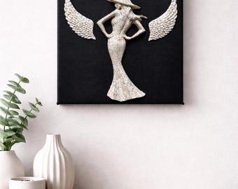 3D Woman with Wings Canvas Art – Modern Glam Sculpture