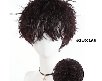 Unisex Synthetic Wavy Short Wig Heat Resistant Black Gold Color for Cosplay Party Halloween Daily Wear