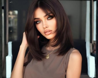 14 Inch Layered Bob Wig Deep Brown Synthetic Hair Wig For Women