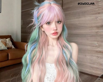28 Inch Long Multi Color Synthetic Wig Heat Resistant Hair