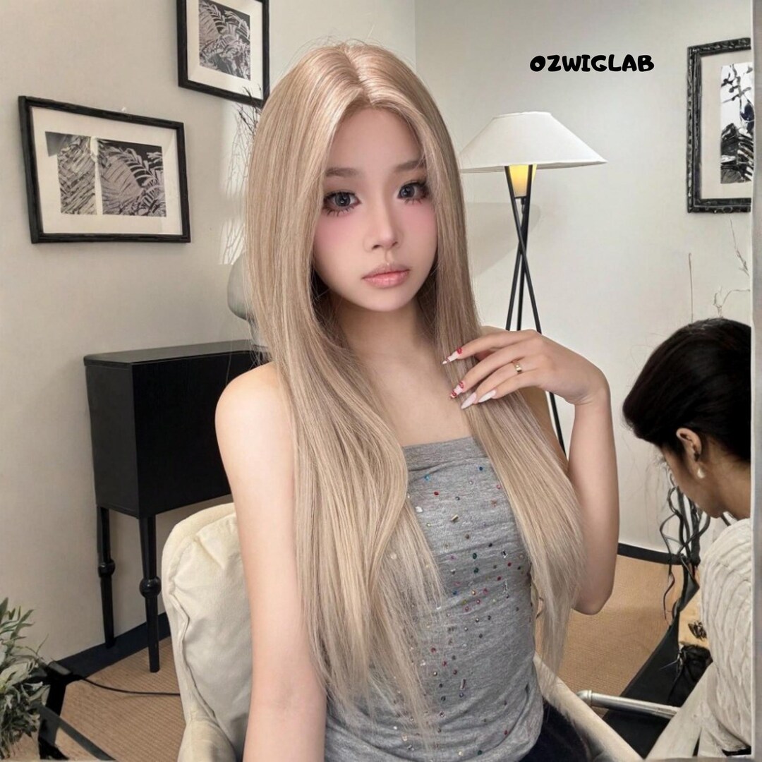 30 Inch Long Straight Forehead Lace Wig Golden Synthetic Hair - Etsy