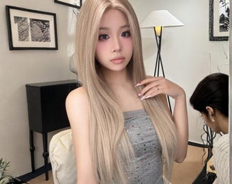 30 Inch Long Straight Forehead Lace Wig Golden Synthetic Hair