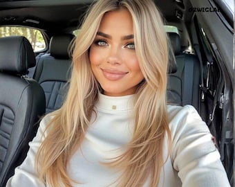 22 Inch Gradient Layered Wig With Bangs Natural Bend Synthetic Hair