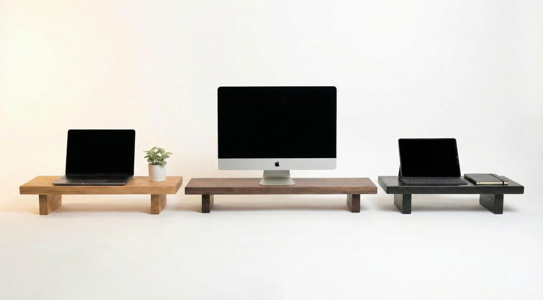 Wooden Desktop Monitor Riser and Desk Organizer for Computer and Laptop ...