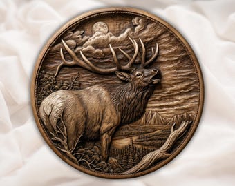 Elk STL | Bugling Elk 3D Relief CNC Carving File | Round Wildlife Wall Art | Rustic Cabin / Mountain Lodge Decor | Digital Download