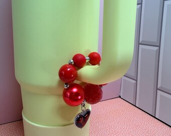 Tumbler Handle Sparkles with Silver Accents: Colorful Stanley Hydrojug Decor Unique Bubblegum Beads, and a Hanging Charm