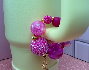 Colorful Tumbler Handle Charm: Sparkling Matching Unique Beads, Gold and a Hanging Charm Bracelet For Stanley Hydrojug