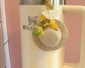 Bedel zomerhoed met gouden of zilveren accenten, gepersonaliseerd cadeau vakantiemodus, lentebloesem, Stanley Hydrojug-hangerhanger