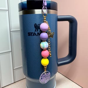 Colorful Hello Spring Beaded Tumbler Charm: Purple Green Yellow Pastel Silicone Beads, Gold or Silver Accents, Stanley Hydrojug Decor image 6