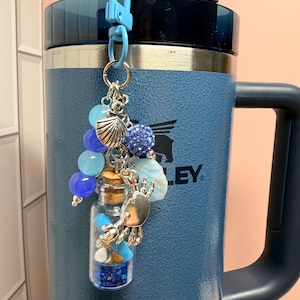 Under the Sea Ocean Theme Stanley Tumbler Charm: Message in a Bottle, Silver Mermaid Charms Personalized Gift Hydrojug Decor Accessory image 9