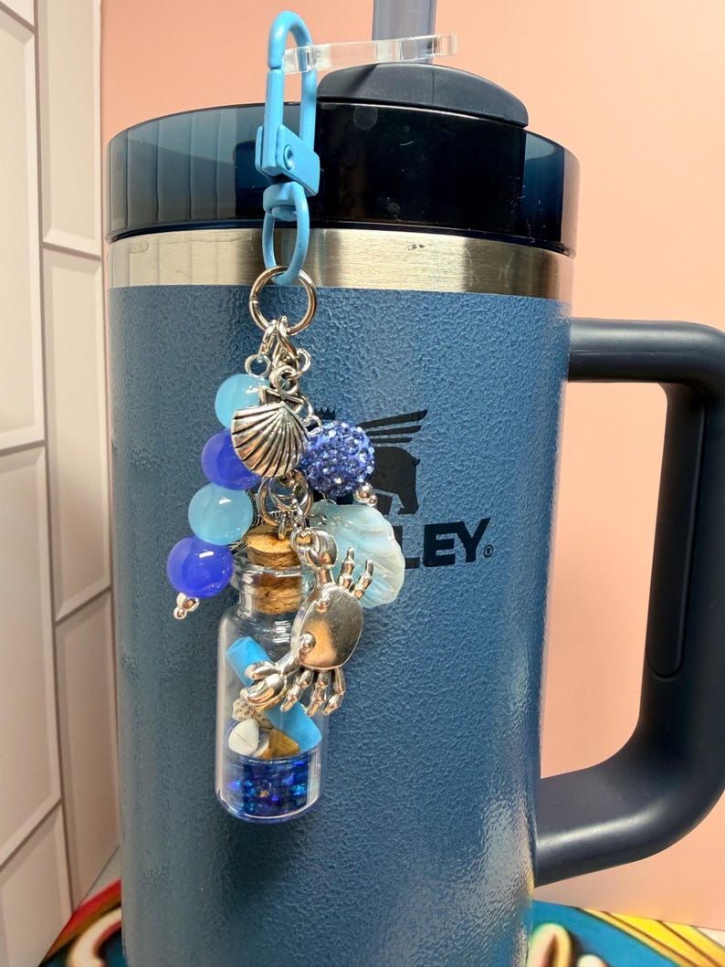 Under the Sea Ocean Theme Stanley Tumbler Charm: Message in a Bottle, Silver Mermaid Charms Personalized Gift Hydrojug Decor Accessory image 9