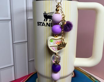 Calm ”Bookshelf” Tumbler Charm, Gift for a Bookish Girly: Choose Your Color, Beaded Stanley Hydrojug Cup Straw Dangle