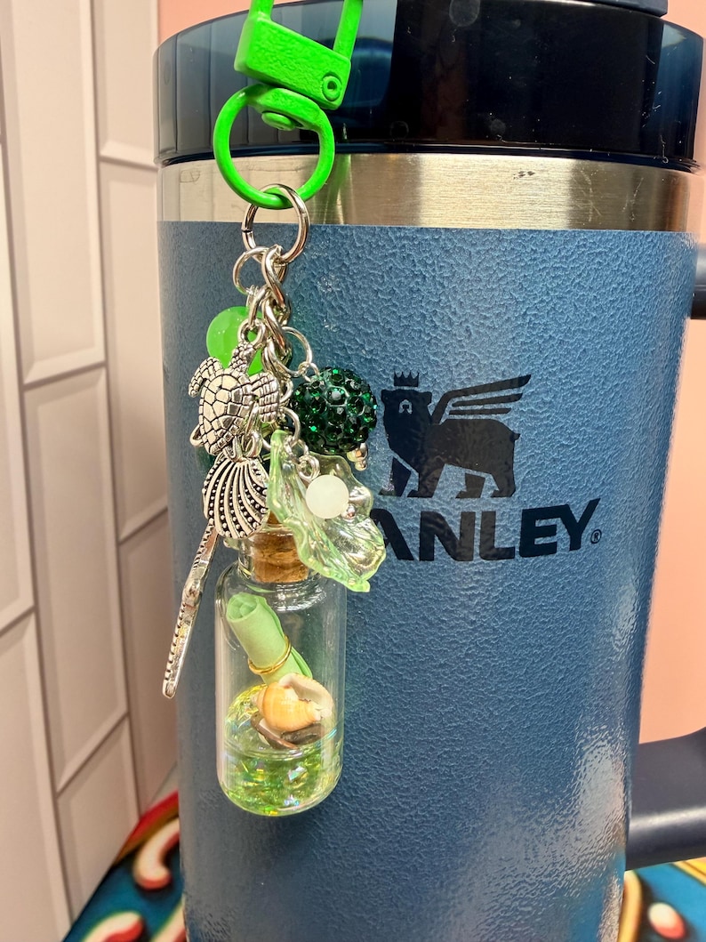 Under the Sea Ocean Theme Stanley Tumbler Charm: Message in a Bottle, Silver Mermaid Charms Personalized Gift Hydrojug Decor Accessory image 6