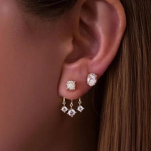 Gold Ear Jacket Earrings, Minimalist CZ Dangle Studs, Double Sided Earrings Unique Musical Note Ear Jacket, Statement Jewelry by TinyStudsCO