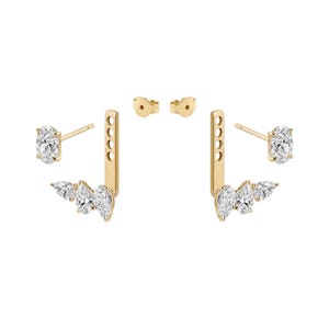 Orecchini a giacca in oro giallo massiccio 14 carati, con diamante taglio ovale, orecchini a perno delicati per cartilagine, gioielli per piercing minimalisti, TinyStudsCO