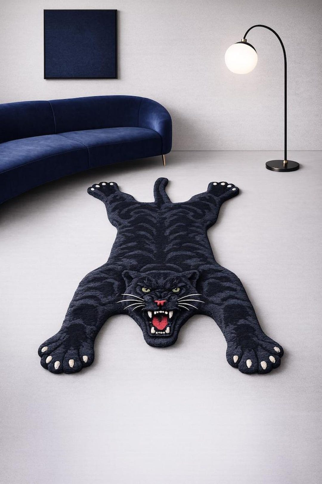 Anteater Rug Black Panther Tufted Rug, Animal Shape Area Rug, Handmade Wool Carpet ...