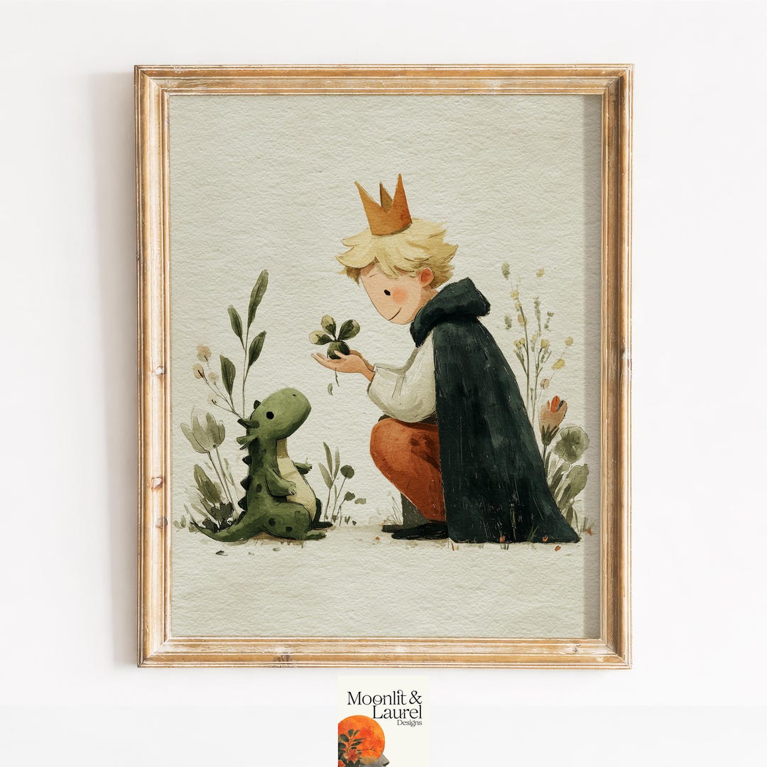 Nursery Wall Art - Printable Storybook Knight and Baby Dragon Scene ...