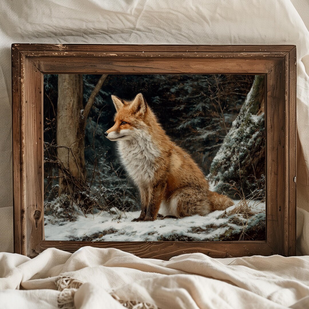 Rustic Fox Image Rustic Red Fox in Forest Painting - Moody Woodland Wildlife Art, Earthy ...