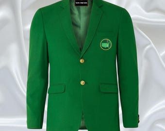 Handmade Men's Tournament Green Golf Blazer | Classic Champion Style Green Sport Coat | Two Button Lightweight Cotton Coat For Themed Events