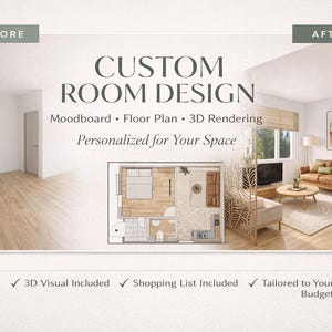 Custom Room Design Package: Moodboard, Floor Plans, 3D Render, Shopping List & Design Strategy