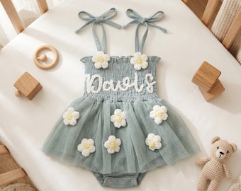 Personalized Baby Tutu Romper | Hand-Embroidered Name | Perfect for Cake Smash | Custom Baby Romper | Embroidered Tutu Outfit