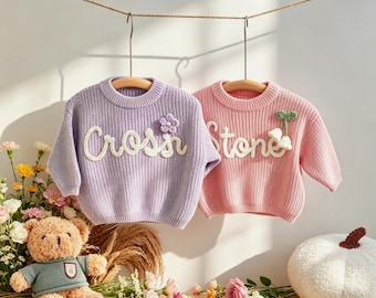 Custom Christmas Baby Name Sweater | Hand Embroidered Baby/Toddler Sweater | Baby Girls Sweater With Name | Christmas Gift For Baby Girl/Boy