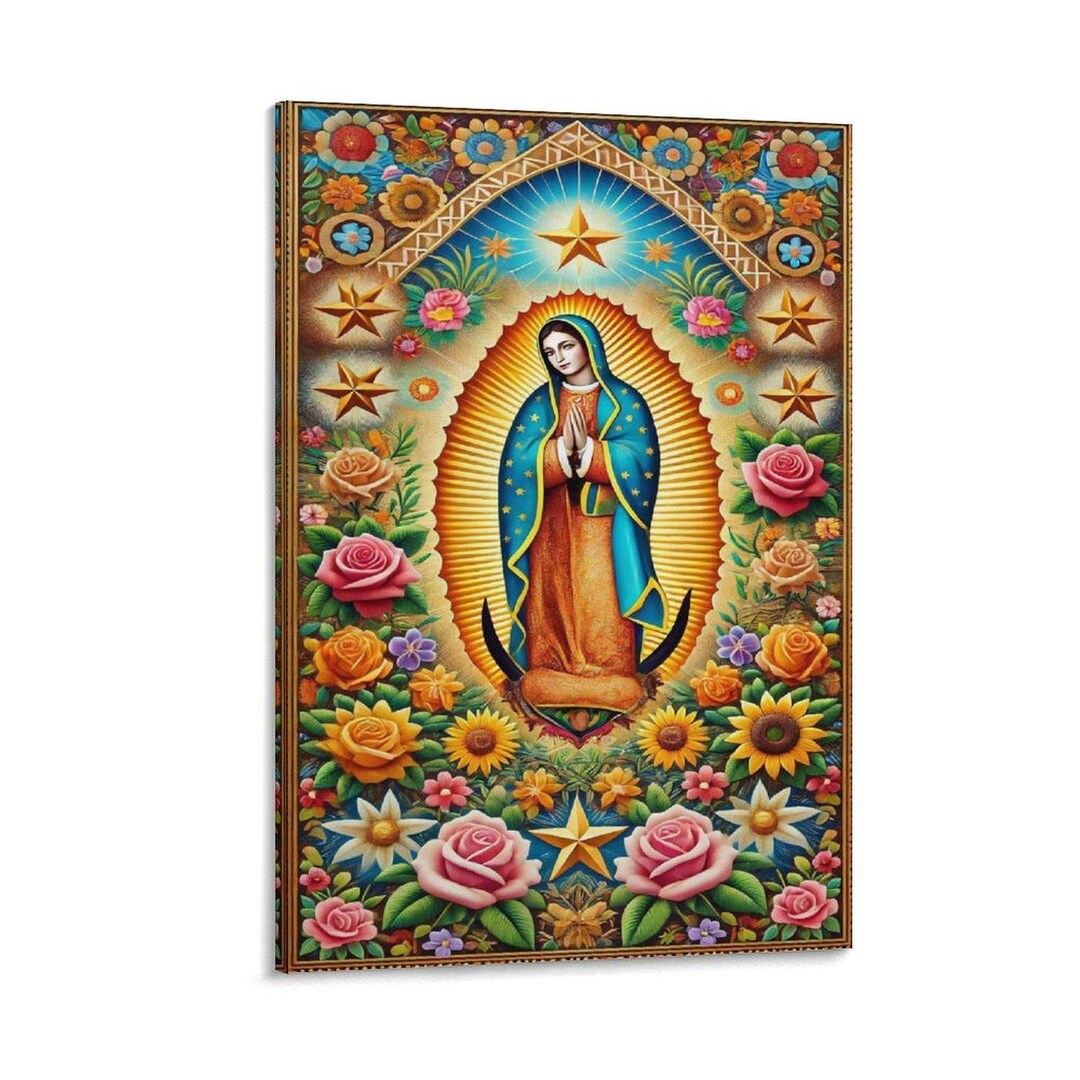 Our Lady of Guadalupe Canvas Art Print, Floral Virgin Mary Painting - Etsy