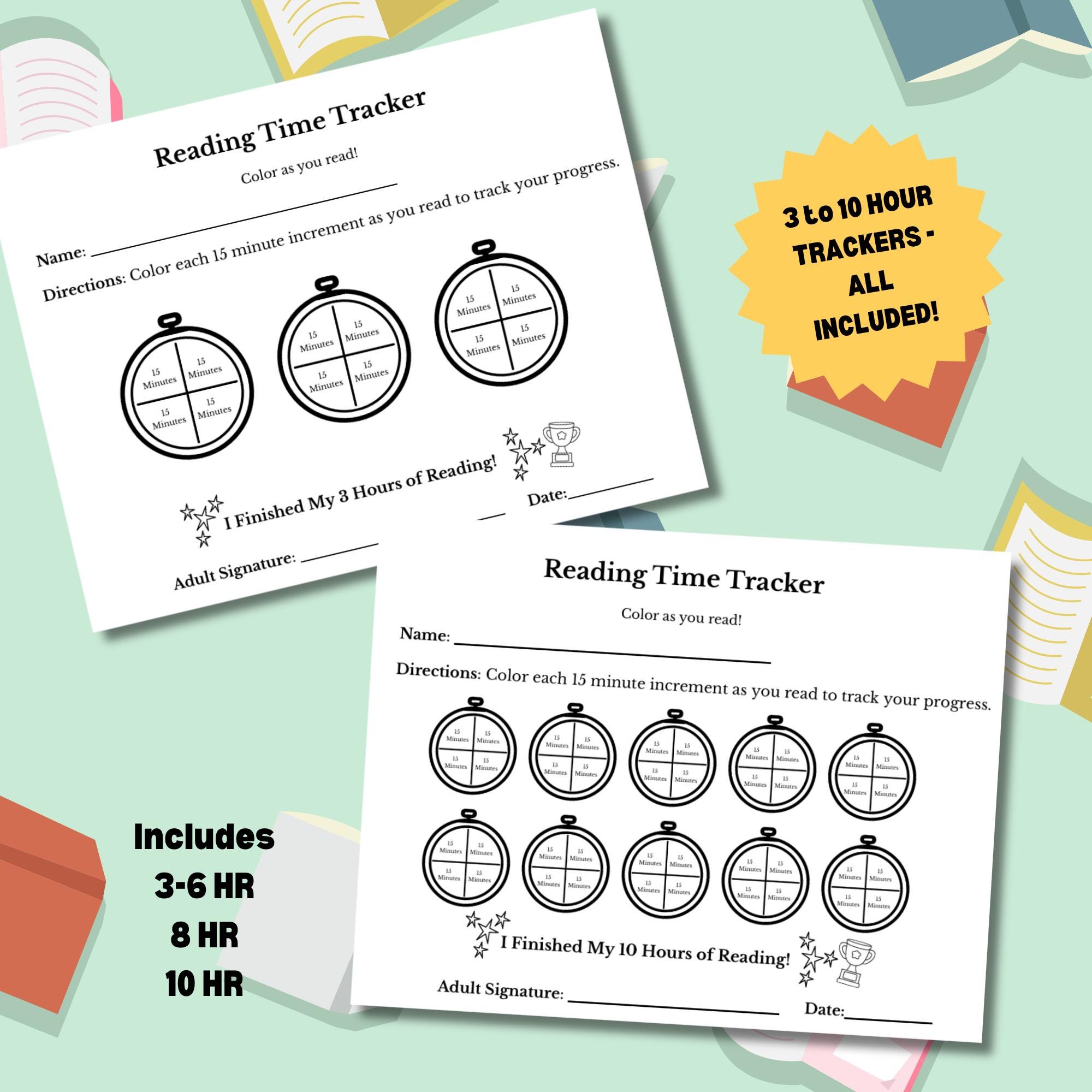 Kids Reading Log Printable | Fun Reading Challenge, 3-10 Hour Tracker ...
