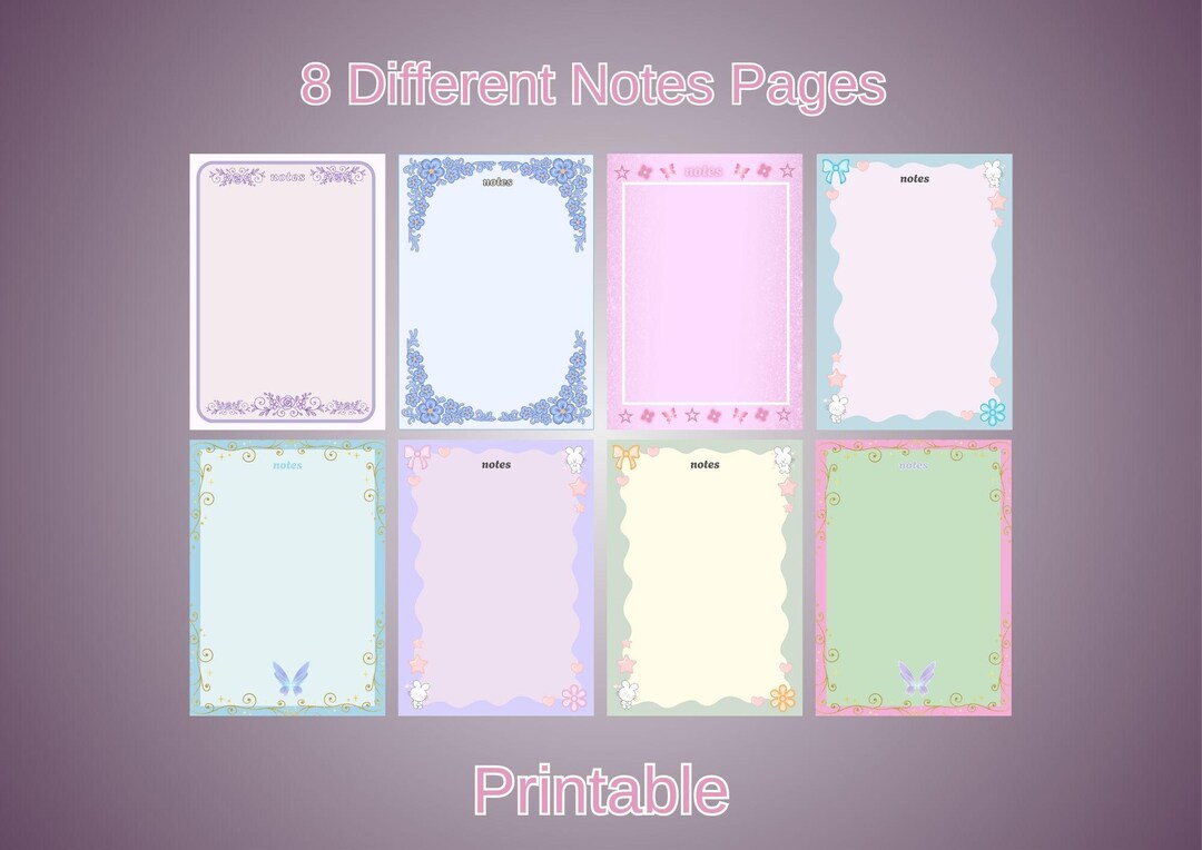 Cute Printable Notes Pages | 8 Aesthetic Pastel Notes Templates ...