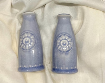 Vintage 2001 Renee DuBois Salt and Pepper Shakers, Lavender Glaze Ceramic Shaker Set, Handmade Art Pottery Cottagecore Table Decor