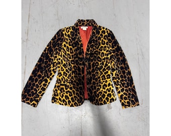Veste blazer en velours imprimé léopard Lucky Brand pour femme, taille XS, années 2000