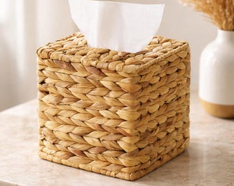 Funda para caja de pañuelos de mimbre tejido – Servilletero cuadrado de ratán natural, decoración bohemia para el hogar