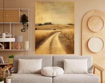 Wheat Fields Print, Dusty Winding Road, Vintage Poster, Digital Download Printable