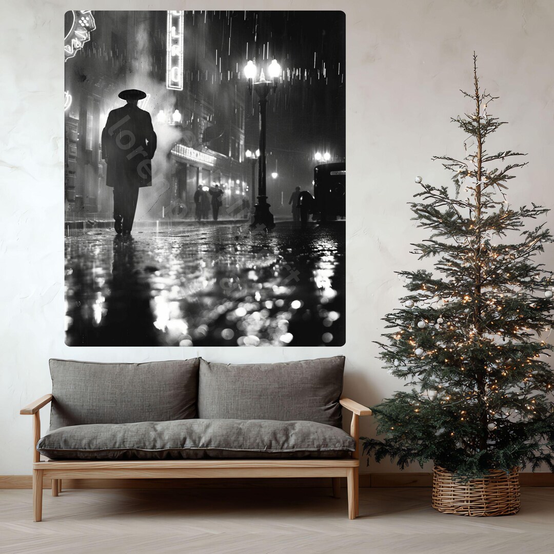 Film Noir Poster, Rainy City Street at Night, B&w Vintage, Digital ...