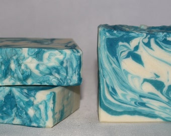 Soap Ocean Mist Scented Handmade Hot Process Artisan Soap with Shea Butter and Yogurt Ready to Ship Blue White Handcrafted Soap