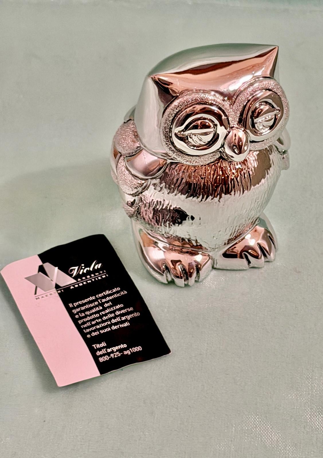 Owl Figurine 925 Silver Laminated  Viola Argenti Vintage Italy 262g