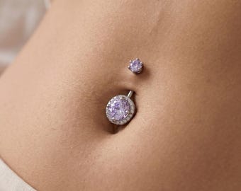 Anello per ombelico con gemma color lavanda, piercing all'ombelico con cristallo, gioiello pendente per ombelico