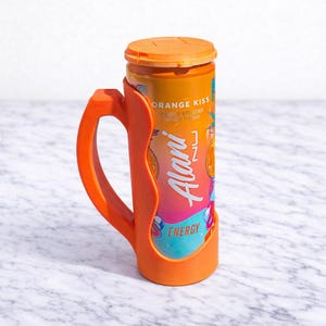 Slanke blikjeshouder van 12 oz met handvat en klep. Past op Alani's, rode stieren, witte klauwen Oranje