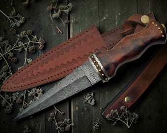 Couteau Dirk fonctionnel Sgian Dubh écossais en acier damas fait main avec étui.
