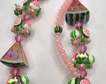 Wassermelone Taschenanhänger mit Wassermelonen inspirierten Perlen