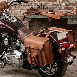 Handmade Goat Leather Motorcycle Saddle Bags Set | Vintage Distressed Bike Luggage Tool Pouch