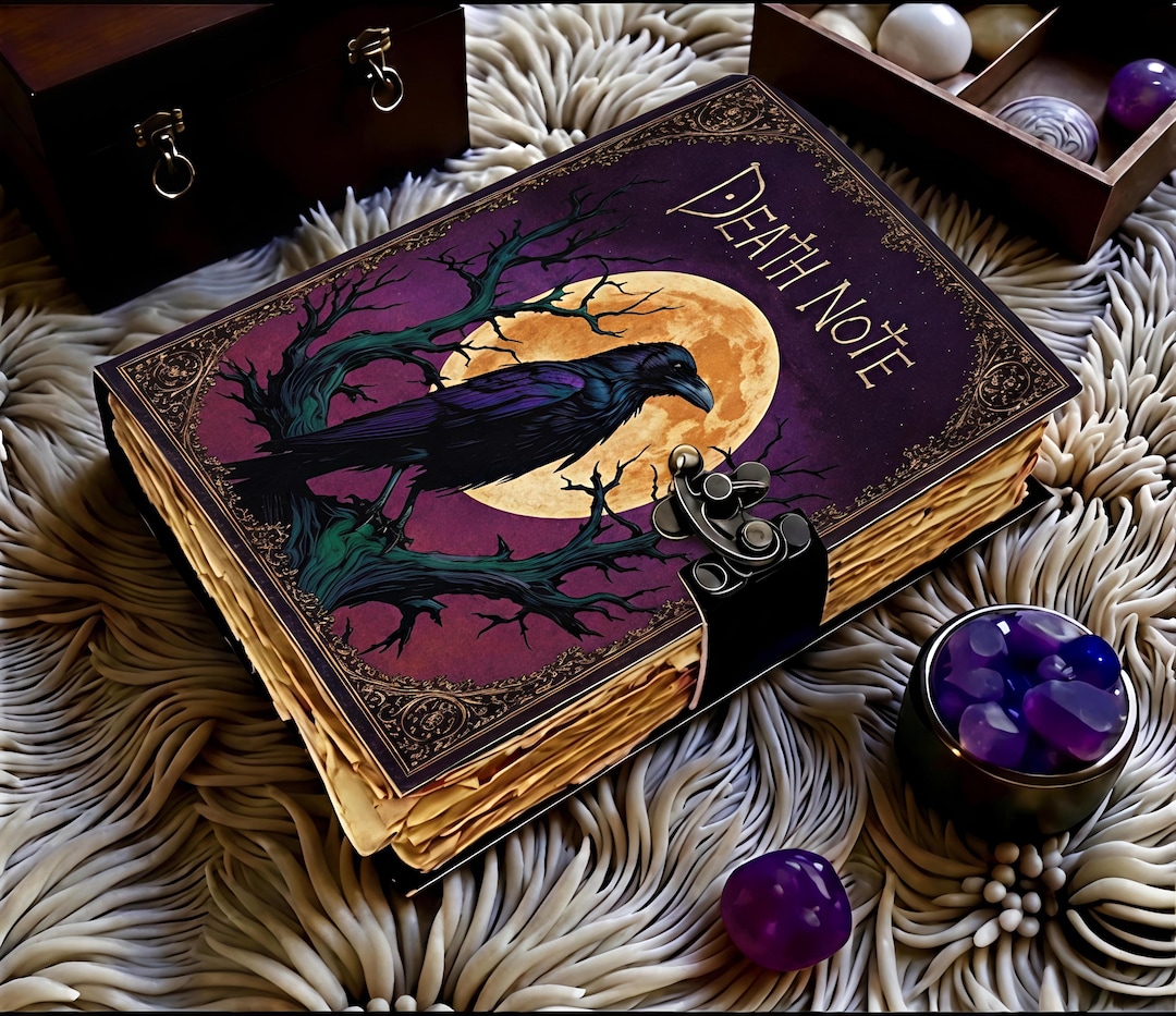 Death Note Raven Leather Journal, Gothic Moon Crow Notebook, Handmade ...