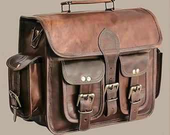 Handmade Brown Leather Motorcycle Saddlebag, Vintage Bike Luggage
