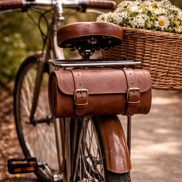Handmade Vintage Leather Bicycle Saddle Bag, Retro Cycling Tool Pouch
