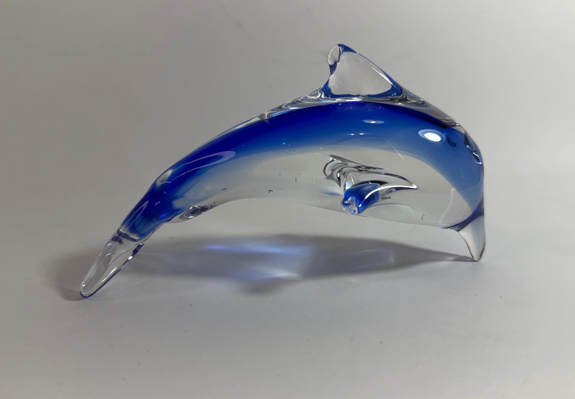 Cristal D’arques Blue & Clear Glass Jumping Dolphin Statue 6.5 In