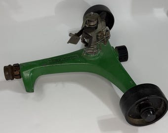 Vintage Nelson Rain Bird #25 Impact Sprinkler, Cast Metal, Two Wheeled Garden Tool