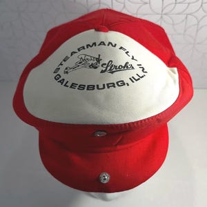 Vintage 80s Stearman Fly-In Snapback Hat: Aviation Souvenir, Stroh's Beer Retro Cap